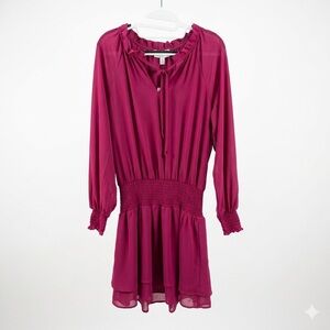 Veronica M Pink Long Sleeve Smocked Drop Waist Dress